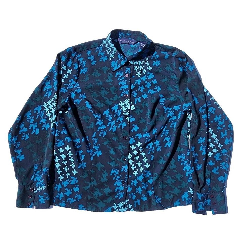 Women's Size 14 Preston & York Abstract Button Down Blouse Shirt Blue